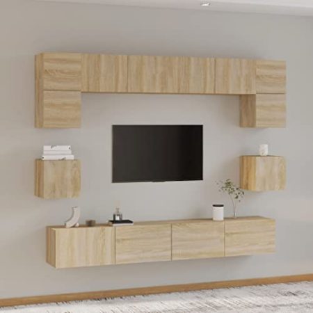 YUHI-HQYD 8-TLG. TV-Schrank-Set,Hängeschränke,Aufbewahrungsschränke,Multifunktions-Schrank,Multimedia-Schrank,TV-Möbel,TV-Wand,für Wohnzimmer,Küche,Eingangshalle,Sonoma-Eiche Holzwerkstoff