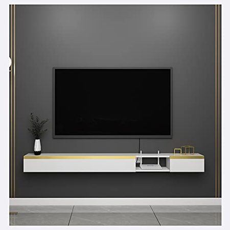WFENG Wandschrank TV-Schrank/Holz TV Board Hängend,mit Türen und Offene Fächer-Großraumspeicher,Starke Tragfähigkeit/Weiß / 120×20×16cm