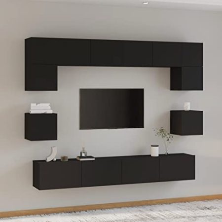 Toshilian 8-TLG. TV-Schrank-Set Schwarz Holzwerkstoff