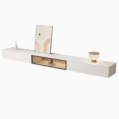 Aipunlus Leichter, luxuriöser TV-Schrank aus Massivholz, schwebender TV-Ständer, breite Arbeitsplatte, hohles Design, viel Stauraum, geeignet für eine Vielzahl von Anwendungen (Weiß + Acryl, 180 x 30
