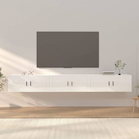 Homvdxl Schwebende TV-Einheit, 3er-Set, Wandmontage, TV-Schrank mit Türaufbewahrung, moderne Unterhaltungs-Medienkonsole, Zentrum unter dem TV-Schrank für Wohnzimmer, Schlafzimmer, Weiß, Hochglanz,