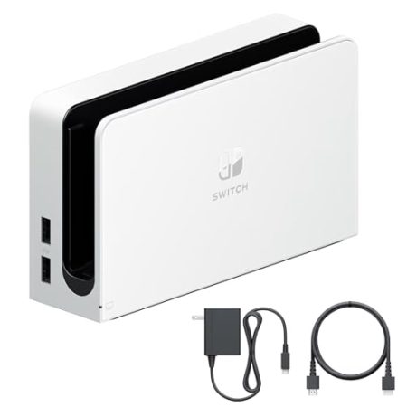 TV Dockingstation für Switch und OLED - 3 in 1 Ersatz TV Basis Dockingstation Set mit Ethernet LAN Port, Ladegerät, HDMI Kabel Zubehör (Weiß)