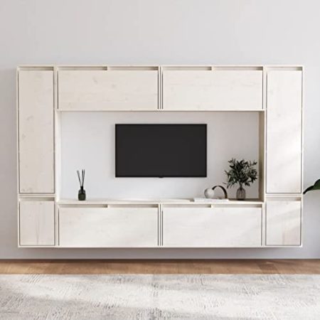 ARKEM TV-Schränke 8 STK. Weiß Massivholz Kiefer Lowboard,TV Ständer für Fernseher, Fernsehtisch, Fernsehschrank für Wohnzimmer