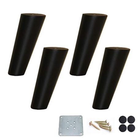 WYRMB Möbelbeine aus massivem Eichenholz, neigbare, konische Sofabeine, DIY-Ersatzbeine für Couchtisch/Couch/Schrank/TV-Schrank/Nachttisch, mit Zubehör, Schwarz, 4er-Set (Schwarz 15 cm/5,9 Zoll)