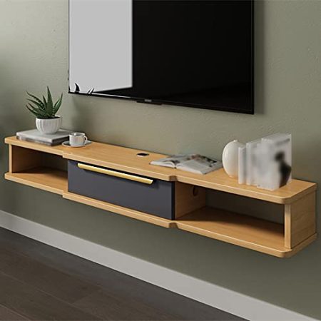 TV Board HäNgend HäNgeschrank,Zweischichtiger Wand-Tv-Schrank Mit DrahtlöChern, Geeignet FüR KüChenregal-Desktop-AufbewahrungsschräNke/wood / 140cm