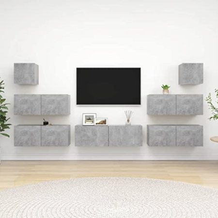 AJSEOYBS Tv Board,Tv Schrank HäNgend 7-TLG. Tv-Schrank-Set Betongrau Holzwerkstoffgeeignet Geeignet für Wohnzimmer, Schlafzimmer, Büro, Empfangsraum, Arbeitszimmer