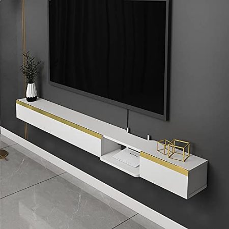 Vendics Wandmontiertes Medienzentrum, Schwebende Unterhaltungseinheit, Kleine Wohnung, Schlafzimmer, Wohnzimmer, Wandhängender Schrank/White/120Cm