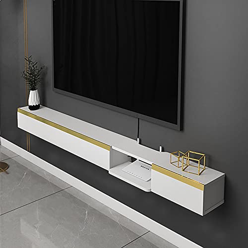 Vendics Wandmontiertes Medienzentrum, Schwebende Unterhaltungseinheit, Kleine Wohnung, Schlafzimmer, Wohnzimmer, Wandhängender Schrank/White/120Cm
