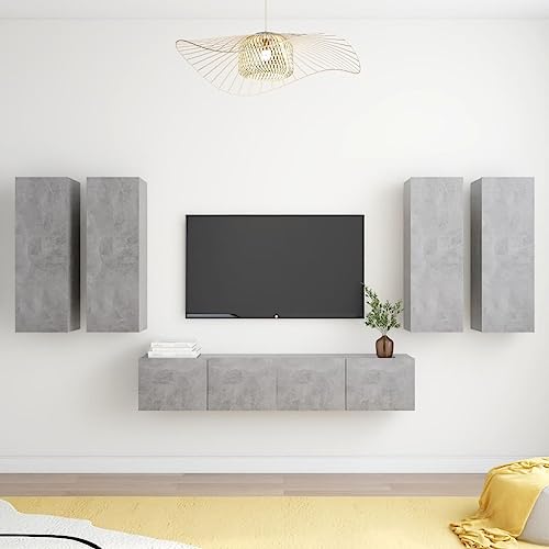 AJSEOYBS Fernseher unterschrank,Tv-Schrank6-Tlg. Tv-Schrank-Set Betongrau Holzwerkstoffgeeignet Geeignet für Wohnzimmer, Schlafzimmer, Büro, Empfangsraum, Arbeitszimmer
