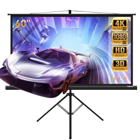Todeco Leinwand mit Stativ 60 Zoll, Tragbar Projektor Leinwand, 130 x 75 cm, 16:9, 4K HD Klappbar Beamer Projektion Filme Leinwand für Indoor Outdoor Home Theater