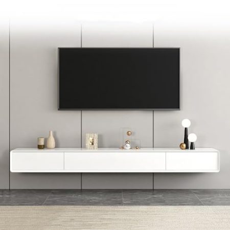 WOLWES Lowboard Hängend TV Schrank Holz Fernseher Tisch Modern TV Board Mit Schubladen Fernsehschrank TV Möbel Wohnzimmer (Color : Wit, Size : 140cm)