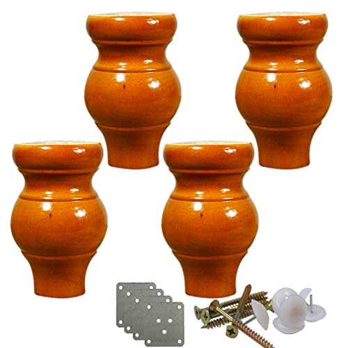JFUNANQH 4 Sofafüße aus Massivholz, runde Möbelbeine, Bettbeine, Küchenmöbelfuß, hölzerne Ersatzschrankbeine, für Couch, Ottomane, TV-Ständer, Kommode, Couchtisch, mit Zubehör (12 cm)