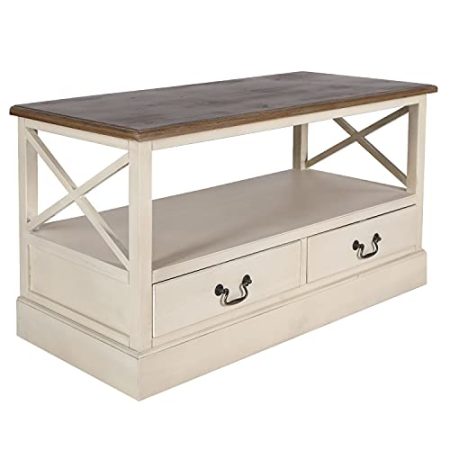 TV-Board Fernsehtisch Creme-Weiß 109cm Lowboard Kommode Vintage Fernseh-Schrank Rustikal Holz Retro-Look