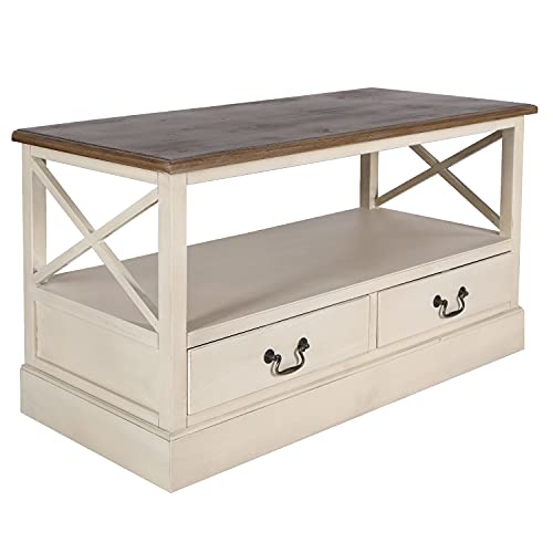 TV-Board Fernsehtisch Creme-Weiß 109cm Lowboard Kommode Vintage Fernseh-Schrank Rustikal Holz Retro-Look