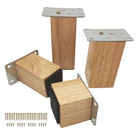 JFUNANQH Sofabeine, 4 Stück, Holzmöbelteile, quadratische Holzmöbelbeine, Ersatzbeine aus Eiche, erhöht die Höhe von Betten, Sofas, Schränken, Couch, Kommode, Sessel, Füße, mit Zubehör (HOL