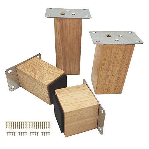 JFUNANQH Sofabeine, 4 Stück, Holzmöbelteile, quadratische Holzmöbelbeine, Ersatzbeine aus Eiche, erhöht die Höhe von Betten, Sofas, Schränken, Couch, Kommode, Sessel, Füße, mit Zubehör (HOL