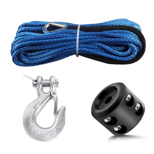 Windenseil, 7700LBs Windenseil-Kabelseil, Winden-Abschlepphaken-Stopper-Gummi for ATV-SUV-UTV-LKW-Offroad-Zubehör Webfaser-Windenschleppkabel für TV UTV(Blue Silver Black)