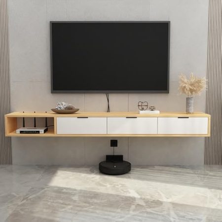 WLCNYL Schwebendes Regal unter dem TV, schwebender TV-Ständer zur Wandmontage, kleines Media-Entertainment-Center, schwebender TV-Schrank aus Holz im Landhausstil, für das Wohnzimmer im Büro zu Hau