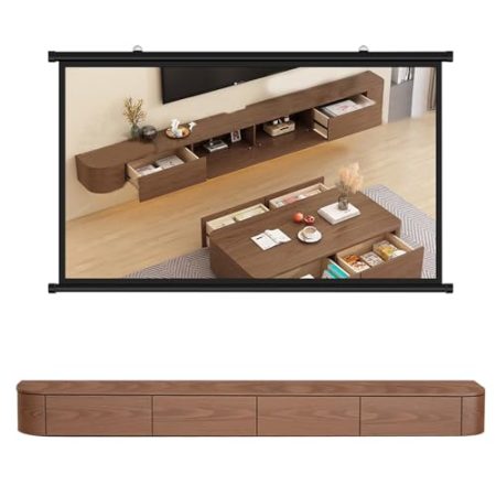 HYANXUE Schwebender TV-Ständer aus Massivholz, Hochglanz-TV-Schrank, schwebende Regale mit Tür, moderne Unterhaltungs-Medienkonsole, großer Stauraum, TV-Bank (Walnuss, 180 cm)