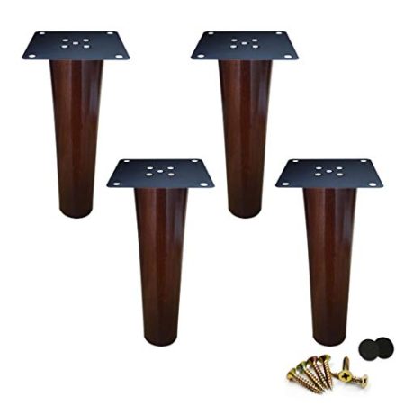 WYRMB Konische Möbel-DIY-Beine, Sofabeine aus Massivholz, Couchtischbeine, für TV-Ständer/Nachttisch/Bank/Schrank, Walnussfarbe, mit Zubehör, 4er-Set (12 cm)