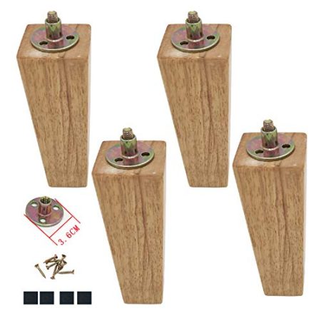 JFUNANQH Sofabeine 4 Stück Holzmöbelbeine, quadratisch, Massivholz-Couchbeine, Ersatz-M8-Schrauben, Möbelsessel, TV-Schrankfüße, für Couch, Ottomane, Kommode, Holzfarbe, mit Zubehör (10 cm)