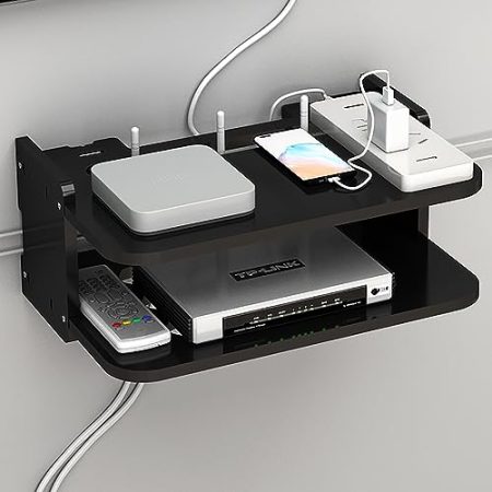 XMWOEIX Modernes, Schlichtes Router-Rack, DVD-Player-Halterung, 30 x 20 x 13 cm, für TV-Box, Apple TV, Roku 3/2, Router, Set-Top-Box, Mini-PC, TV-Zubehör (Farbe: Schwarz)