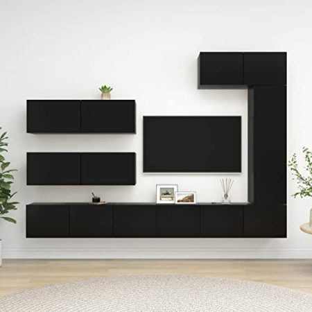 GuyAna 7-TLG. TV-Schrank-Set Schwarz Holzwerkstoff TV Tisch TV Board HäNgend Wohnzimmerschrank MöBel Wohnzimmer 3078822