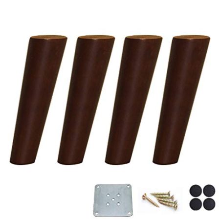 WYRMB Massivholz-Möbelbeine aus Eiche, neigbare, konische Sofabeine, Couchtischbeine, Schrankfüße, Ersatzbeine für TV-Schrank, Nachttisch, Walnussfarbe, mit Zubehör, 4er-Set (20 cm)
