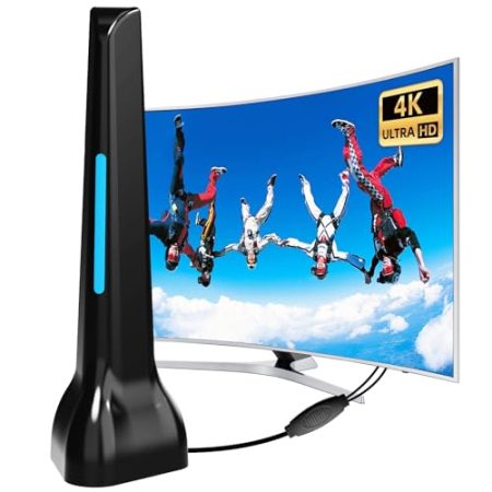 TV-Antenne für den Innenbereich, mit Verstärker und 360-Grad-Rotation, Lange Reichweite und Magnetfuß – DVB-T leistungsstark und kompatibel mit 4 K 1080p tragbaren Fernsehern