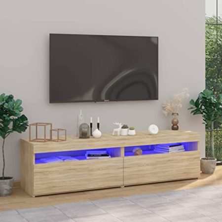 VACARX TV-Schränke, 2 Stück, mit LED-Leuchten, Sonoma-Eiche, 75 x 35 x 40 cm, Artikelfarbe: Sonoma Eiche