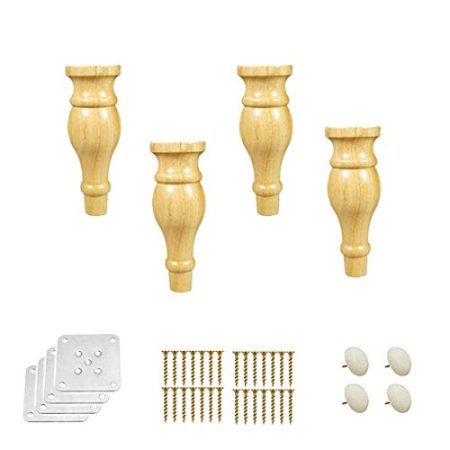 FHKBB 4 Stück runde Möbelbeine, Ersatzsofabeine, Brötchenfüße, Massivholzschrankbeine, Eukalyptus-Couchtischbeine, für Tischkommode Couch Osmanischer TV-Ständer Loveseat, mit Zubehör (Ho