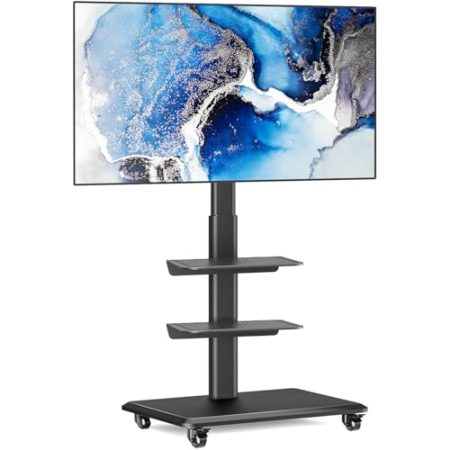 TV Ständer Rollbar Fernsehständer Bodenständer, RFIVER TV Rollwagen Wagen mit Rollen für 26-65 Zoll Fernseher - Drehbar Mobile Fernseh Stand Hoehenverstellbar Hoch Schwarz | Max 35KG Vesa 400x400 mm