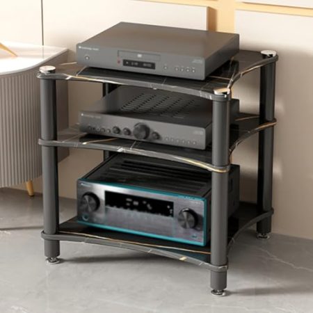 3/4-stufiger HIFI-Audioschrank, AV-Medienständer, Eckregal, moderner Audio-Video-Medienständer, AV-Schrank, Medienaufbewahrungsschrank, Unterhaltungs-Stereokomponenten-Regale für Wohnen, Gaming