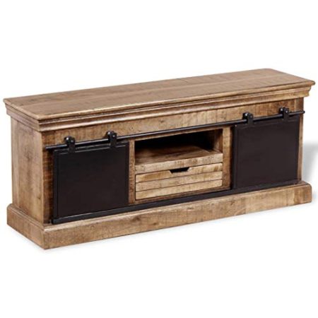 ZQQLVOO TV-Schrank mit 2 Schiebetüren, TV-Schränke, TV-Bänke, TV-Lowboard, Fernsehschrank, Fernsehtisch, Beistelltische, Sideboard, Kommoden, Mangoholz Massiv 110x30x45 cm