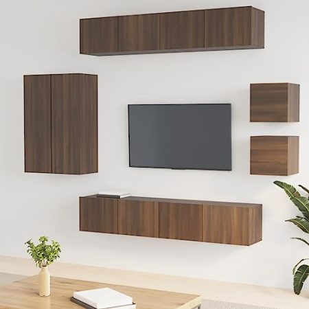 8-tlg. TV-Schrank-Set ,Stauraum-Schrank,Esszimmerschrank,Multifunktions-Schrank,Multimedia-Schrank,Multifunktions-Schrank,Moderner Stil,für Wohnzimmer,Schlafzimmer,Braun Eichen-Optik Holzwerkstoff
