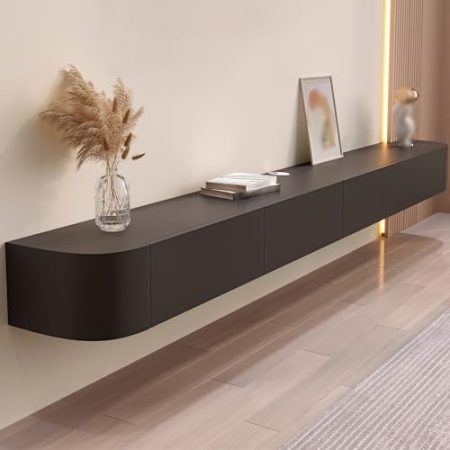 ATHOMASM Modernes Schwebendes TV-Möbel, Schwebende Regale Mit Tür, Wandmontierter TV-Schrank, Große TV-Bank Mit Stauraum Für Wohnzimmer Und Büro, TV-Ständerschrank(Schwarz,160cm)