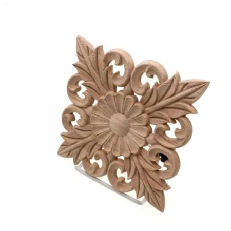 Vintage-Muster, geschnitzte Onlay-Applikation, Heimdekoration, Zubehör, Dekoration, Massivholz, graviert, quadratisch, dekorative Blumen, 40 cm, 1 Stück