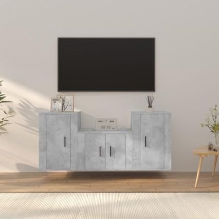 AUUIJKJF Home Outdoor Sonstiges 3-teiliges TV-Schrank-Set Beton Grau Holzwerkstoff