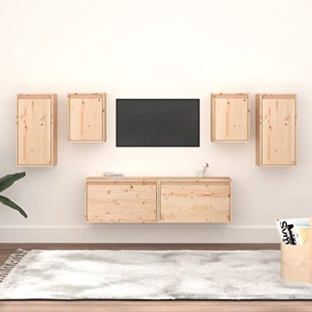 homiuse TV-Schränke 6 STK. Massivholz Kiefer TV Schrank Set Wohnzimmer MöBel Fernsehschrank Tv Lowboard HäNgend Wohnzimmerschrank HäNgeschrank Wohnzimmer MöBel Set Wandschränke Hängeschränke