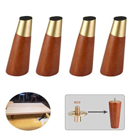 Generisch Massivholz, Sofabeine, konische Ersatzfüße aus Holz, Sockelfüße, DIY-Hardware-Zubehör, für TV-Schrank-Betttisch, M10-Schraubeninstallation, Messingsockel, Walnuss, 4 Stück (Neigung