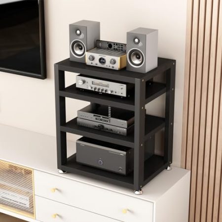4-stöckiger schwarzer Medien-Aufbewahrungsschrank für Zuhause/Büro/Theater, offener Audio-Rack, Komponentenschrank mit Multifunktions-Stereo-Schrank (Größe: 4 Etagen B 40 cm)