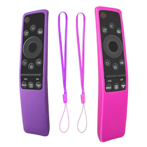2 Pack Fernbedienungsabdeckung für Samsung,Silikon-Schutzhülle für Samsung TV-Fernbedienung BN59-Serie BN59-01242A,BN59-01259E,BN59-01312A,rutschfeste Fernbedienungshalterung (Lila+Rose)