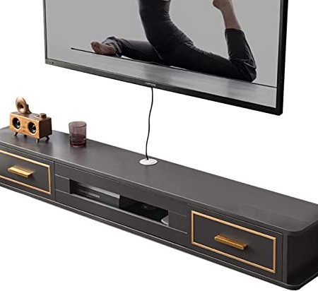 Vendics Wandfernsehgerät 130Cm Wandfernsehgerät,Schwebender Fernsehständer Mit 2 Schubladen,Wohnzimmer Unterhaltungszentrum Multimedia Aufbewahrungsregal,Medienkonsole Schrank Für Unter Tv Mit Kabello