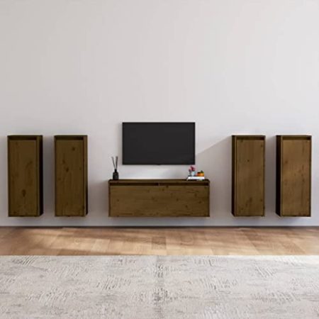 homiuse TV-Schränke 5 STK. Honigbraun Massivholz Kiefer Klassischen TV Schrank Set Wohnzimmer MöBel Fernsehschrank Tv Lowboard HäNgend Wohnzimmerschrank Tv MöBel HäNgeschrank Wohnzimmer MöBel Set