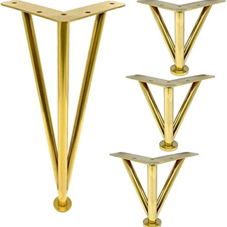 GLJTUO 4-Teiliges Möbelbeinset, Moderne DIY-Sofabeine, Dreieckige Ersatzfüße Aus Metall, Für Sofa/Tisch/Schrank, Verstellbar, Mit Grundplattenschutz,Gold-23Cm/9In,Gold-33cm/13in