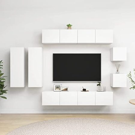 Toshilian 8-TLG. TV-Schrank-Set Weiß Holzwerkstoff