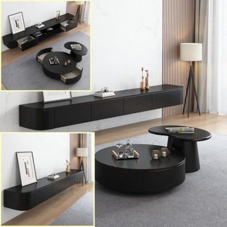 XDXINY TV-Medienkonsole, schwimmender TV-Schrank, groß, wandmontiert, TV-Schrank, mehrere Aufbewahrungsfächer, TV-Schrank, geeignet für Wohnzimmer, Schlafzimmer usw. (schwarz, 200 x 20 x 24 cm)