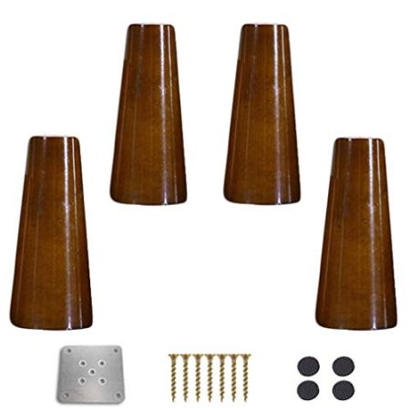 4 nussbaumfarbene Küchenmöbel Bein, Massivholz Ersatz Schrank Füße, vertikale runde Sofa Füße, Stuhl/Loveseat/Ottoman/Couchtisch/Bett/TV/Kommode Zubehör, mit Montageplatten (30cm)