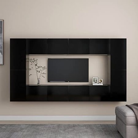 Toshilian 8-TLG. TV-Schrank-Set Schwarz Holzwerkstoff