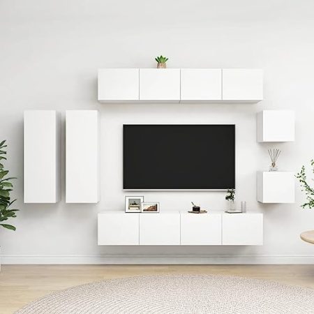 Jiangboyue-3078705 TV-Schrank-Set, Holz, Weiß, 8-teilig